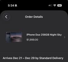 Apple iPhone Duo 256GB Night Sky order confirmed for 12/21 delivery