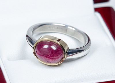 750 Gold/ 925 Silber - vintage Designer-Ring - 3.50 ct Turmalin - Handarbeit