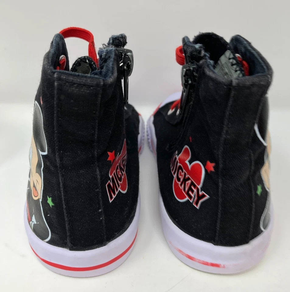 Toddler Mickey Mouse Hightop Sneakers Disney Side Zip Black Red Canvas Sz 9.5 - Image 4 of 4