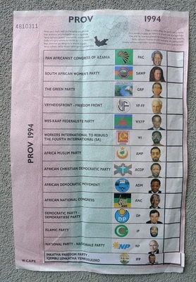 SOUTH AFRICAN ELECTION BALLOT PAPER FOR THE WESTERN CAPE 1994 NELSON MANDELA ANC - Photo 1/4