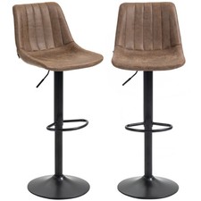 HOMCOM Bar Stools Set of 2 Adjustable Swivel Bar Chairs with Backrest Brown