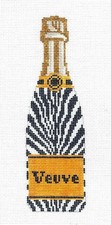 "Veuve" Champagne Bottle ZEBRA Stripes HP 18mesh Needlepoint Canvas C'ate La Vie
