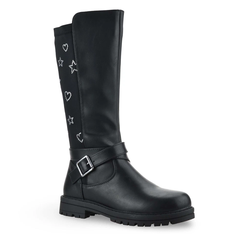 Girls kids Childrens Zip Up School Winter Casual Mid Calf Biker Boots Shoes Size - Image 2 of 4