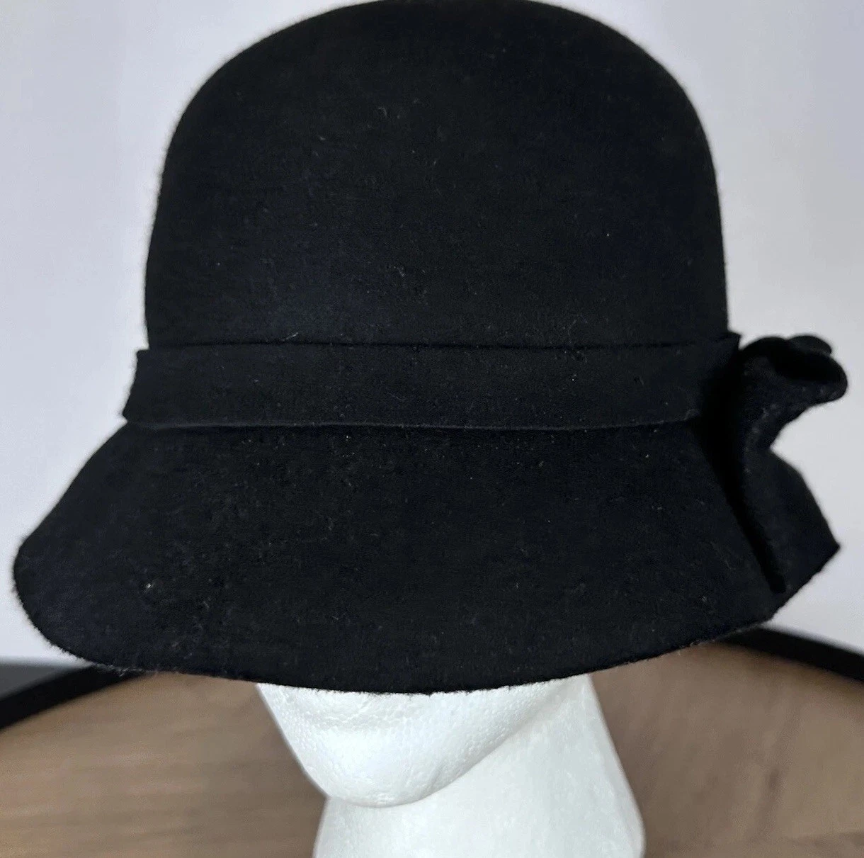 Zara NWT Wool Blend Black Bucket Hat With Bow Detail New 20s Flapper Classic