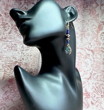 handcrafted blue green gold abalone shell like  beaded oval earrings