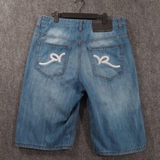 Rocawear Jean Shorts Mens 38 Blue Denim Jorts Embroidered Baggy Skater Y2K