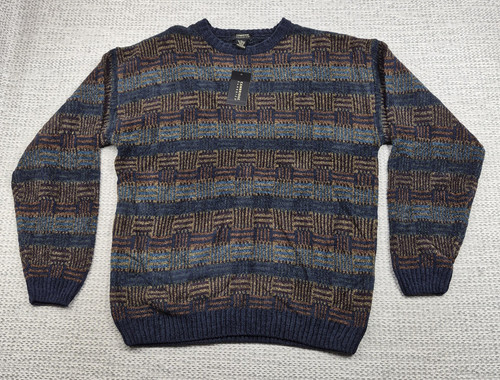 Vintage Cambridge Classics Sweater Mens XL Blue Geometric 3D Knit Pullover 90s