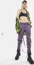 Tripp NYC 24 Purple Plaid Bondage Pants Daang Goodman Punk Goth Zipper Straps