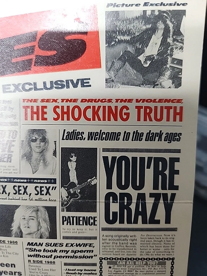 Guns N Roses Lies Cassette 1st Press OG 1988 UNCENSORED Insert VG+ Geffen  - Image 3 of 4