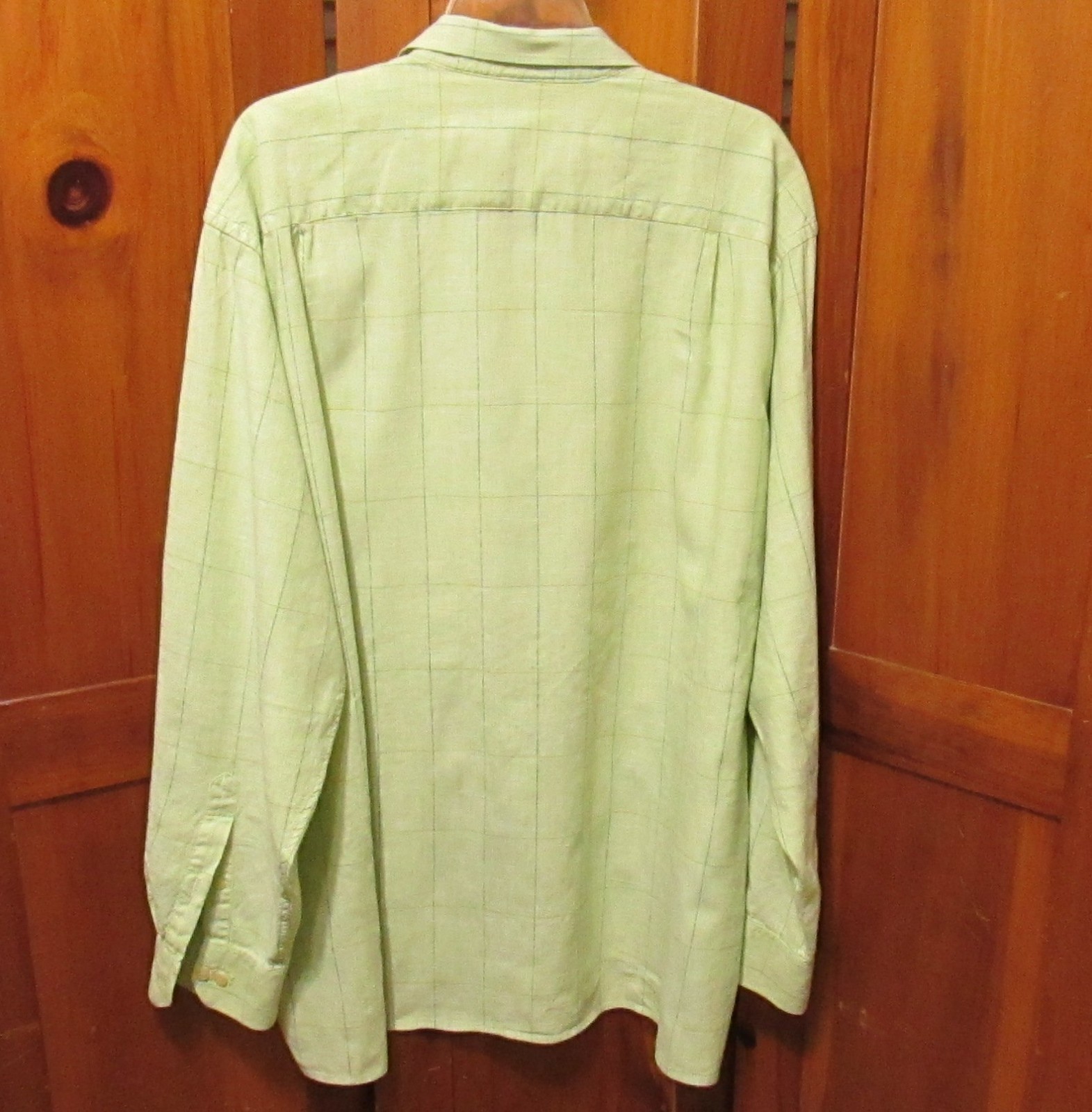 Geoffrey Beene Mens Shirt  XL ( 17-17.5) Green Linen Cotton Button Long Sleeves