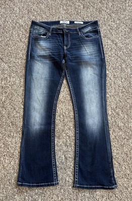 BUCKLE DAYTRIP VIRGO BOOTCUT Womens Size 31R Midrise Stretch Jeans 34x30.5 EUC