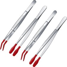 4 Pieces Rubber Tipped Tweezers PVC Silicone Tip Color: Red