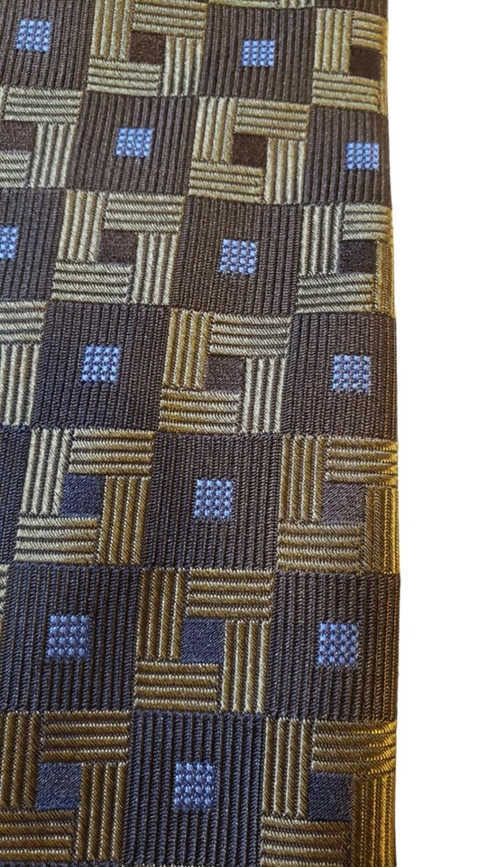 Gravata Joseph Feiss International verde azul geométrica seda trabalho formal - Imagem 3 de 4