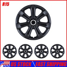 15-inch Set Of 4 Black Wheel Covers Snap On Full Hub Caps Fit R15 Tiresteel Rim