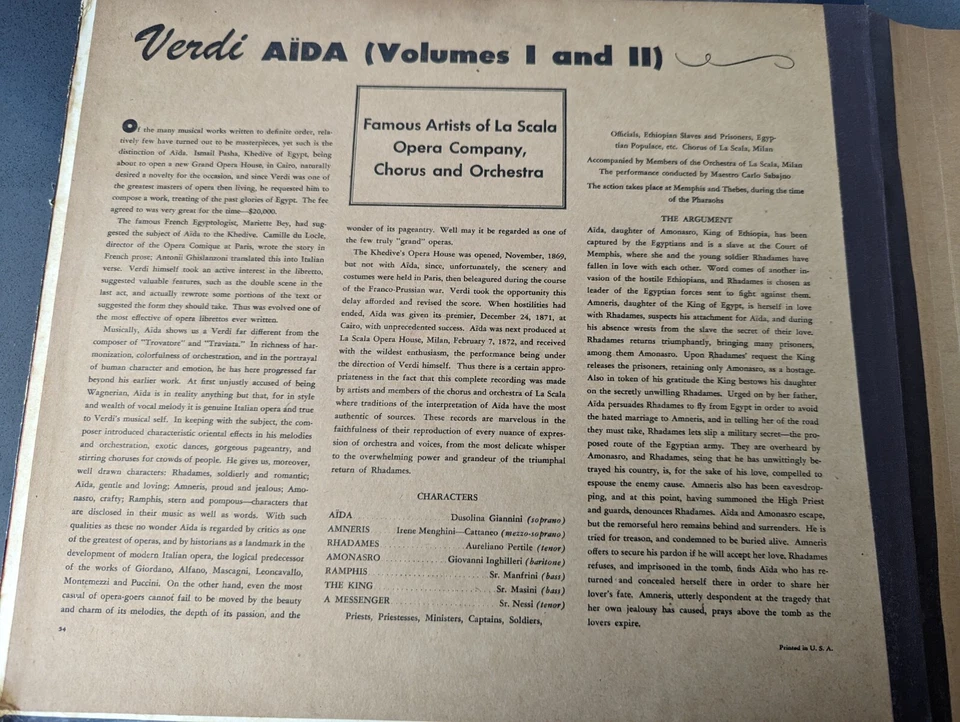 RCA/Victor 12” 78rpm Red Seal Records Verdi Aida Vol I and II Box Set 10 Records - Image 3 of 4