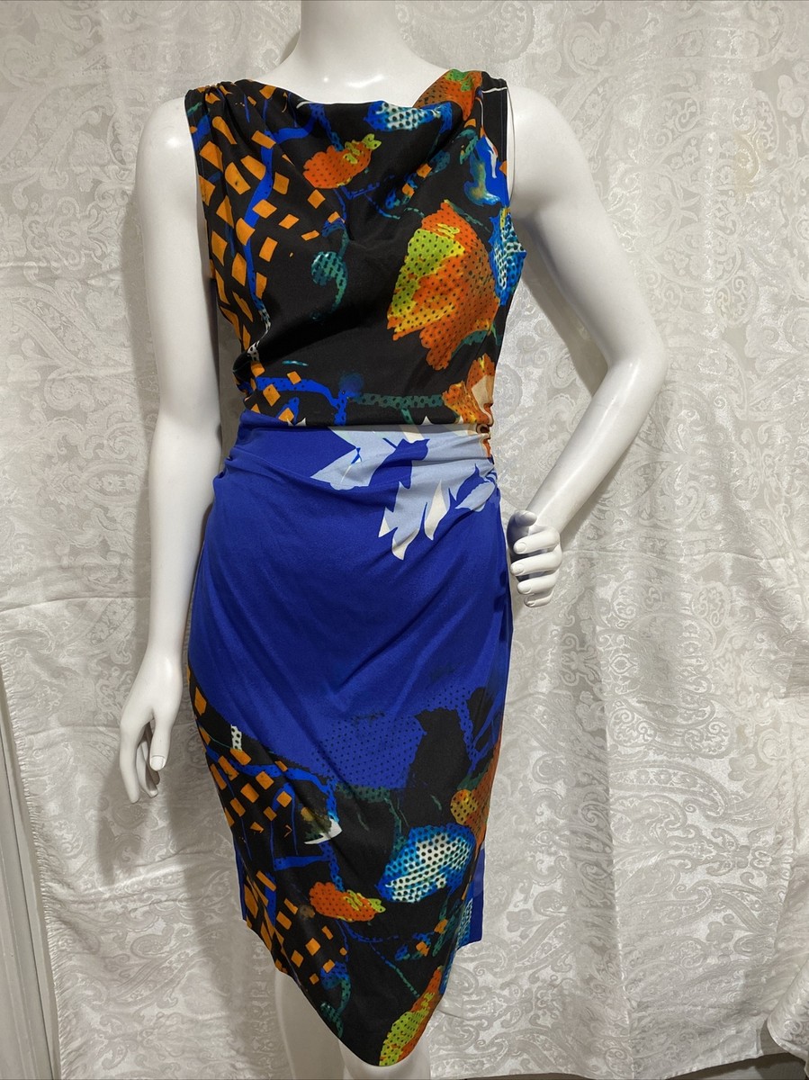 ETRO Milano Women's Silk Blue Floral Sleeveless with Cowl Neck Dress 42 |  eBay