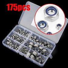 175Pcs/Set M3 M4 M5 M6 M8 M10 M12 Stainles Steel Nylon Insert Hex Lock Nut Kit