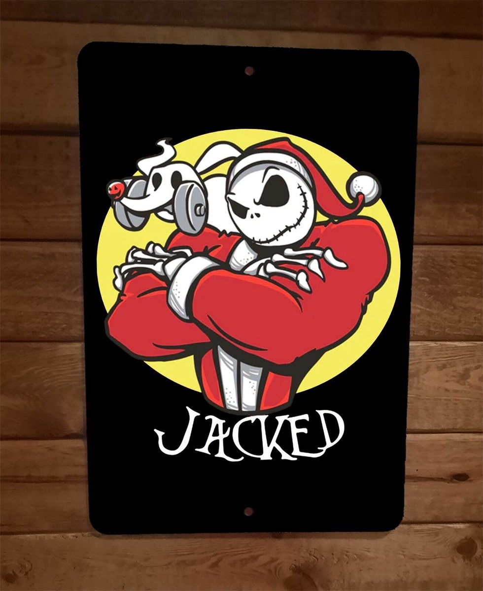 Jacked Swole Skellington Jack Christmas Xmas 8x12 Metal Wall Sign