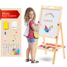 2 in 1 Children Wooden Easel Whiteboard Blackboard Large Kids Drawing Art Chalk
