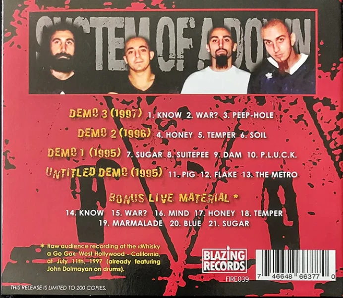 SYSTEM OF A DOWN United Tapes Of Armenia Demos: 1995-1997 CD LIMITED IMPORT - Image 2 of 2