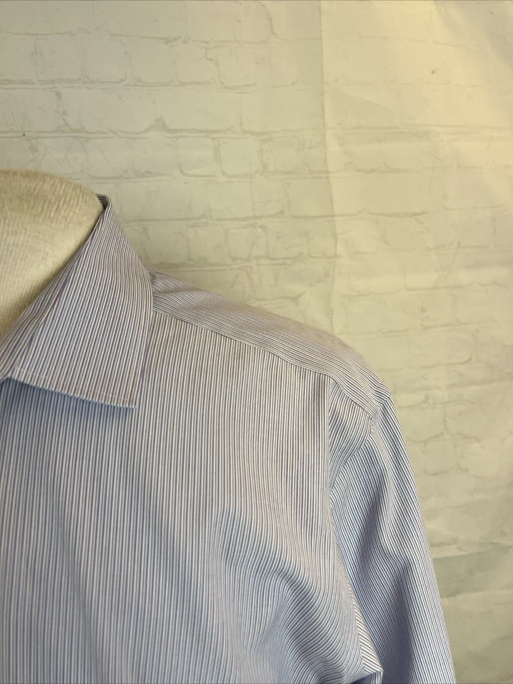 ТОНКИЙ черный коричневый 1826 мужчин фиолетовый синий в полоску хлопок платье рубашка 17,5 - 36 $98 - Изображение 2 из 4