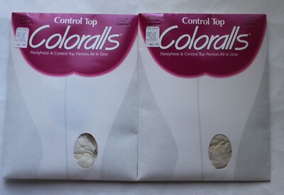 2 Pr Coloralls Pantyhose & Panties  Control Top Sandalfoot Queen Size Ivory NOS