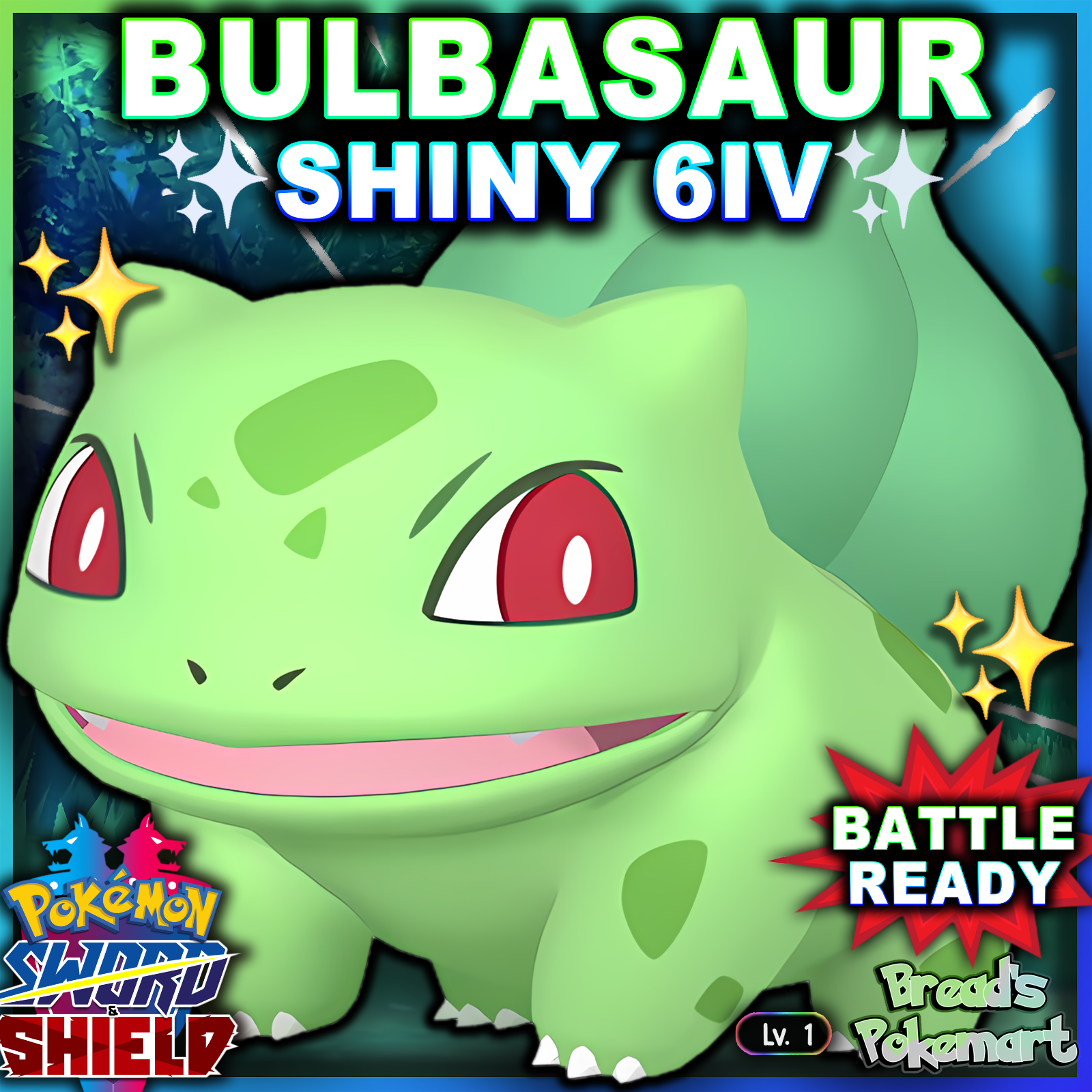 ✨ Ultra SHINY 6IV BULBASAUR ✨ Pokemon SWORD & SHIELD Kanto Starter  +MasterBall