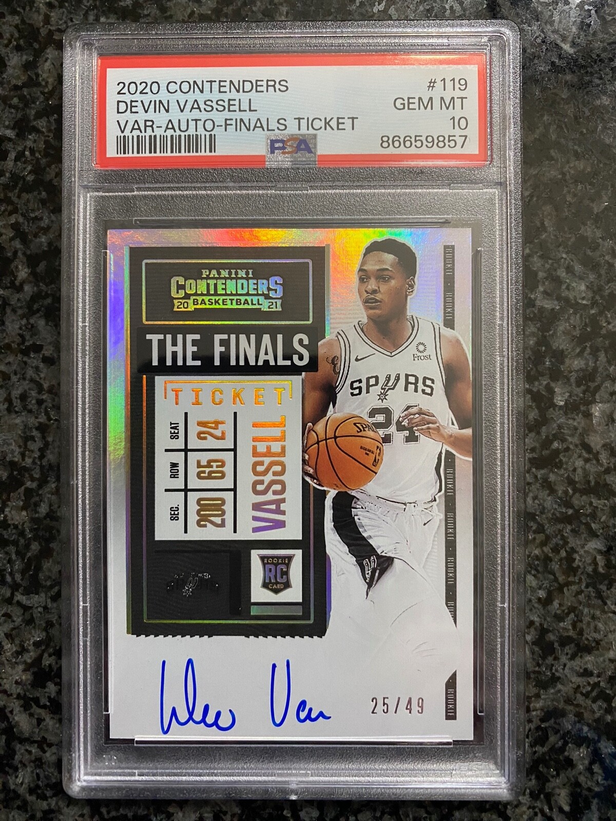 2020 Contenders Variation Finals Ticket #/49 Devin Vassell PSA 10 Rookie Auto RC