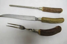 Vintg 3 Pc Knife Carving Set~Westall Richardson Faux Stag Horn~Sheffield England