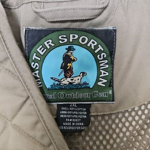 Master Sportsman Hunting Vest Mens 2XL Khaki Zip Up Cotton Padded Shoulder Mesh - Picture 7 of 8