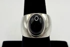 Vintage Signed CII Sterling Silver 925 Black Onyx Wide Band Ring Size 8 Mexico