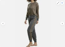 Splendid Women's  Lively Leopard 2-Piece Pajama Set  (Gray Brown,L)NWOT