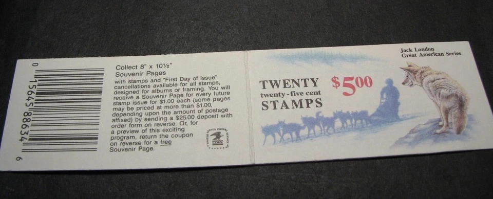 US Booklet Stamp Scott# BK150 Jack London 5.00 1988 MNH P#1 (see note) L132 - Image 2 of 2