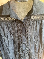 Worn Once Black Cotton ZARA Lace Trim Tunic Shirt Smock Dress S 8/10