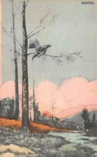 RESTING BIRD JAPAN WATERCOLOR ORSONI POSTCARD (c. 1910)