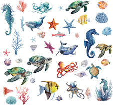 CRASPIRE 8 Sheets Sea Life Window Decals Stickers Ocean 3D Turtle Seahorse