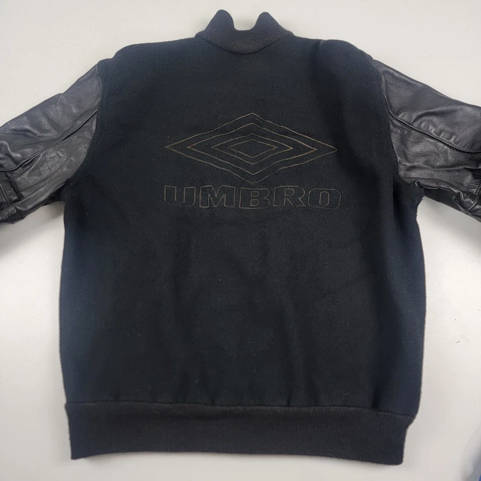 Vintage 90s Umbro Wool Leather Bomber Jacket Very Rare Mens Medium Button Snap - Image 3 of 4