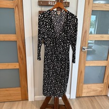 Anne Klein Black White Polka Dot Career Faux Wrap MIDI Dress Long Sleeve XL EUC