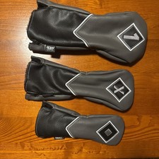 Izzo Head Cover Set. Driver, FW, Hybrid. Black/Dark Gray With White Accent. EC.