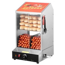 40L Commercial Hot Dog Bun Steamer 2-Tier Electric Warmer Display Slide Doors