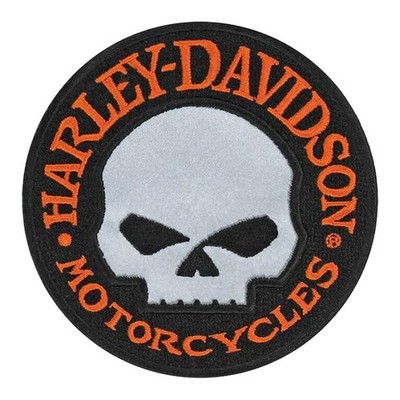 Harley Davidson Patch 4'' Willie G Skull Reflective Embroidered Iron/Sew-On Badge