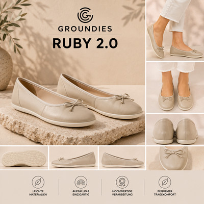 Groundies Ruby 2.0 Damen Barfuß Ballerina | Leder | Zero Drop | Gr.36 | NEU