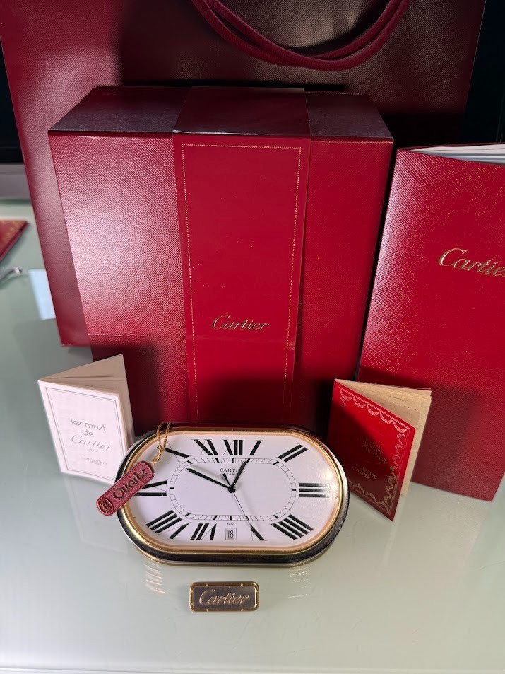 Cartier Accordion desk Clock with / Box / Booklets / Rare Color
