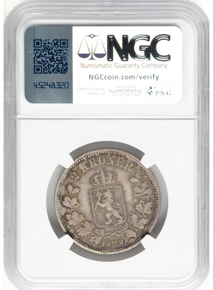 1897 Norway Oscar II 2 Kroner NGC VF30 Low Mintage - Image 2 of 2