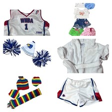 Build A Bear Lot Of Girl Clothes WNBA, Robe, Shorts Shirts Cheer Hat Scarf