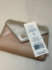 Tory Burch Metallic Color Block Zip Coin Case Rose Gold Silver NWT 125
