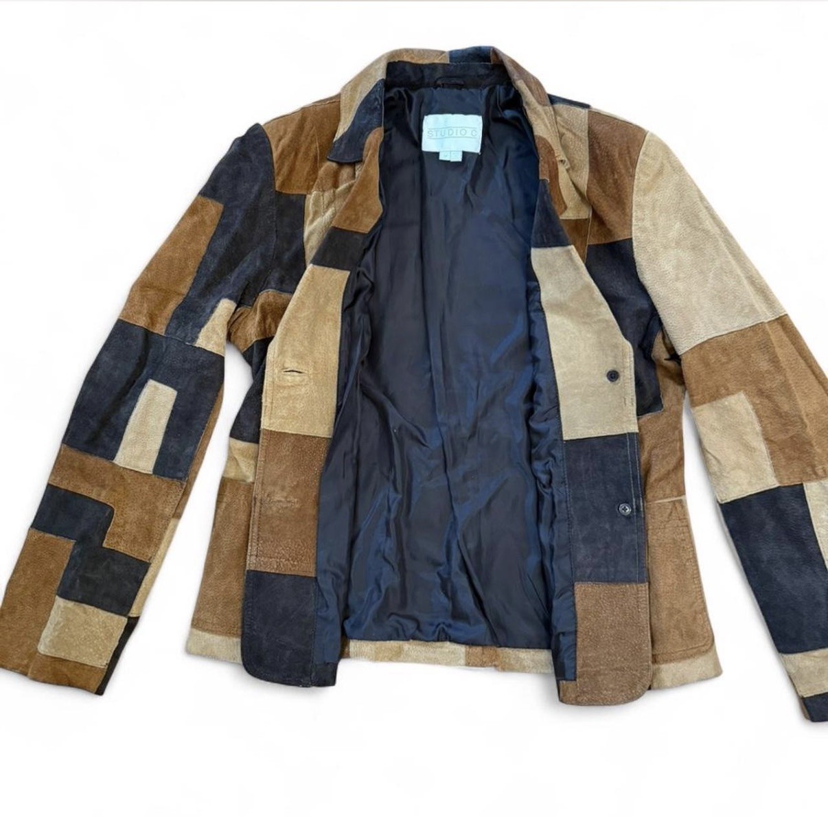 Vintage Studio C Patchwork Leather Blazer Jacket … - image 3
