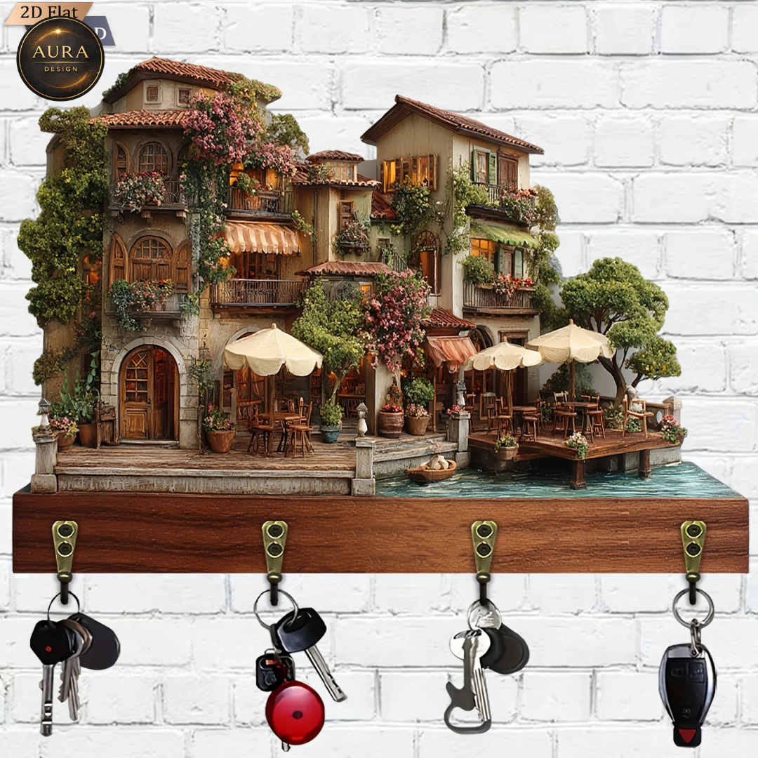 Wall Keychain 30cm - Tuscan Landscape Organizer 2D 4 Hooks Entrance