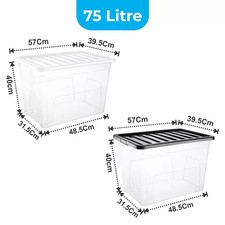 Clear Plastic Storage Boxes With Black Lids Home office Kitchen Stackable Box UK