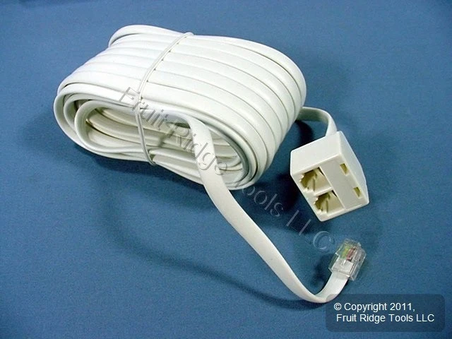 5 Leviton White 25' DUPLEX Phone Line Extension Cords 6Wire RJ11 RJ14 C2627-25W - Image 3 of 4